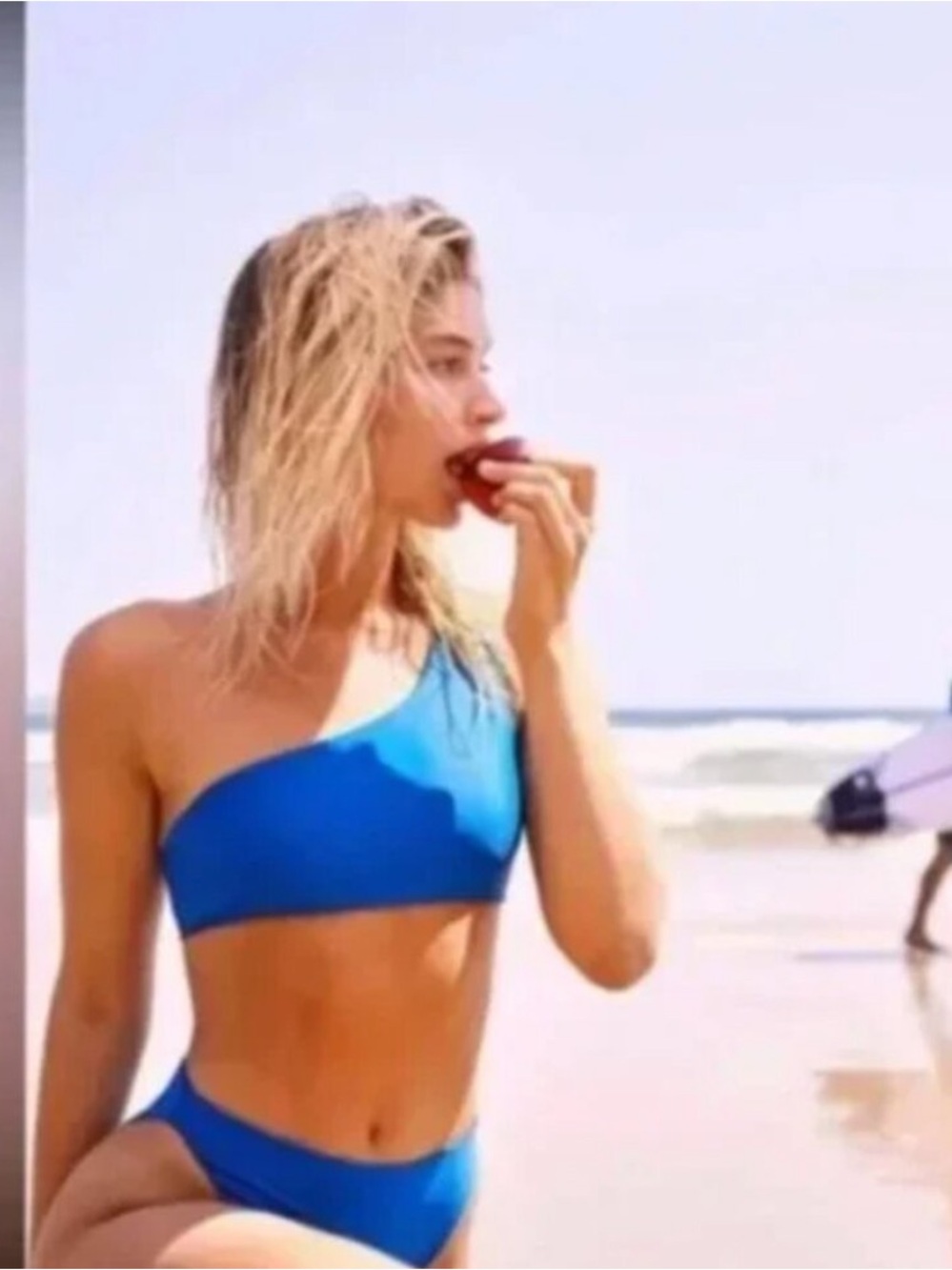 Beach riot bikini set blue one shoulder high waisted medium large